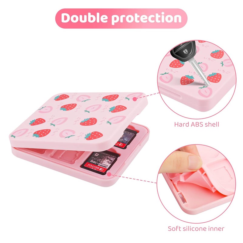 GLDRAM Strawberry Game Case for Nintendo Switch, Pink Game Holder for 12 Switch and 12 Micro SD Cards, Cute Switch Card Storage, Portable Game Accessories Kit for Switch 2/NS/OLED/Lite - Image 4